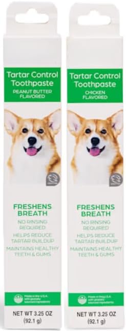 Chicken & Peanut Flavor Tartar Control Dog Toothpaste, Enzymatic, Fresh Breath, Plaque & Tartar Remover, Safe for Dogs & Puppies, Made in USA (2 Pack, Chicken & Peanut)