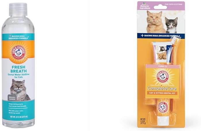 Arm & Hammer Cat Dental Care Bundle: Odorless Water Additive for Cats, 8 Fl Oz and Complete Care Dental Kit Including Tuna Toothpaste, Toothbrush, Finger Brush, 2.5 Oz