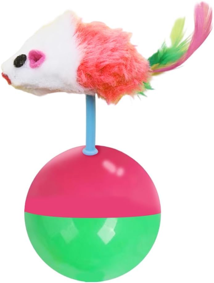 Interactive Mice Tumbler Cat Toy, 2026 New Automatic Wobbling & Rolling Interactive Toy for Indoor Cats Dog, Floppy Cat Toy Fun Play to Cure Boredom (Short Feathers-red)