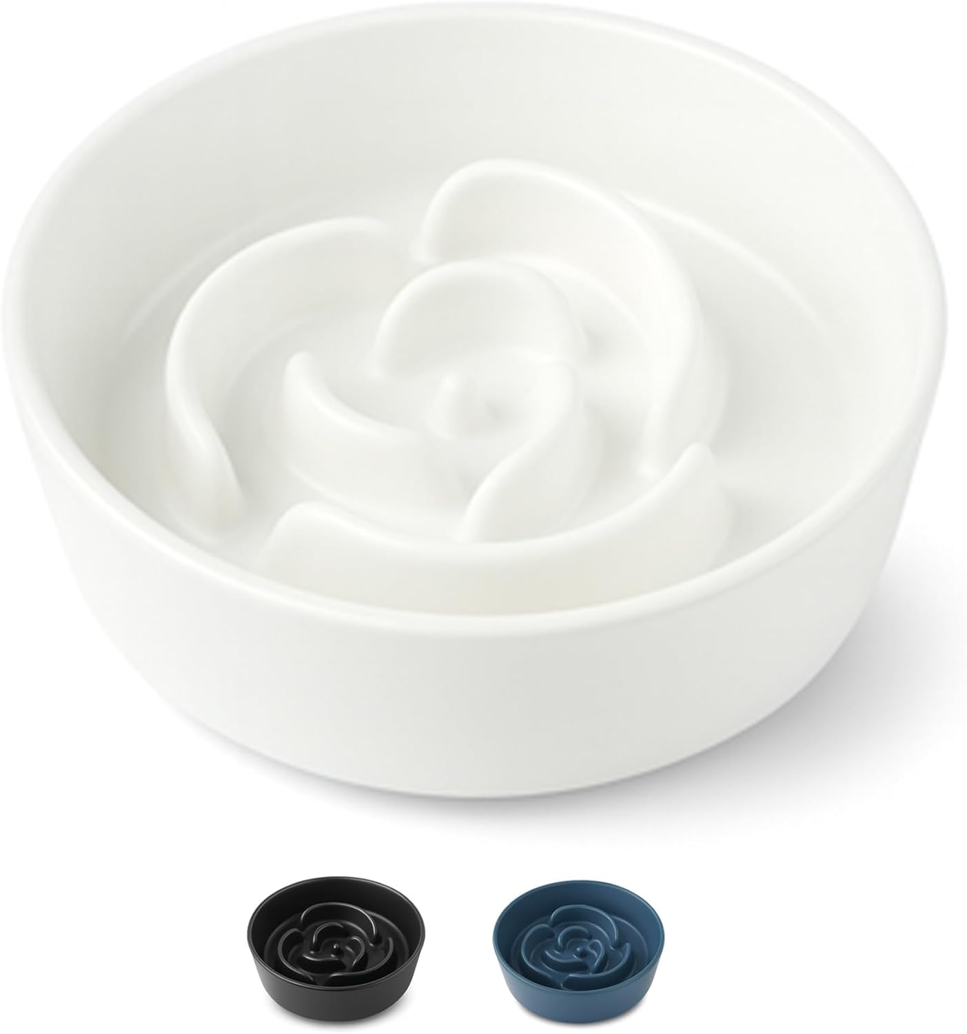 Ceramic Slow Feeder Dog Bowl for Small Dogs & Cats, 6 Inch Puzzle Pet Food Dish, Non-Slip Heavy Design, Helps Reduce Fast Eating, Bloating & Indigestion, Dishwasher Safe (Porcelain White)