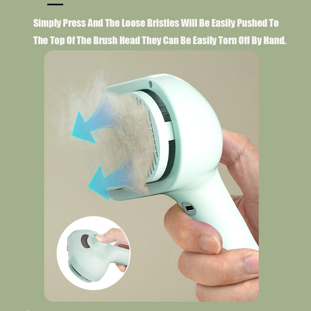 Pet Steam Brush for Dog & Cat, 3 in 1 Spray Hair Removal Comb for Shedding & Grooming, Water Brush for Long & Short Haired Pets, Includes 200ml Shampoo & USB Rechargeable Design, Green