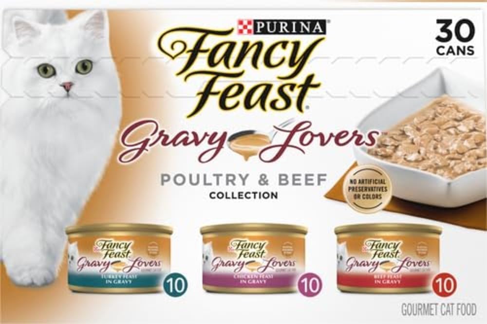 Purina Fancy Feast Gravy Lovers Poultry and Beef Grilled Gourmet Wet Cat Food Variety Pack - (Pack of 30) 3 oz. Cans