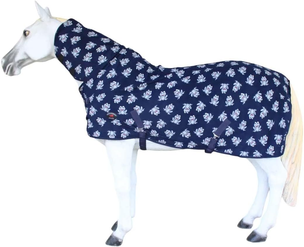 70" Horse Polar Fleece Cooler with Combo Neck Moisture-Wicking Exercise Blanket, Breathable Lightweight Cooling Sheet, Frog Print 43EE15N