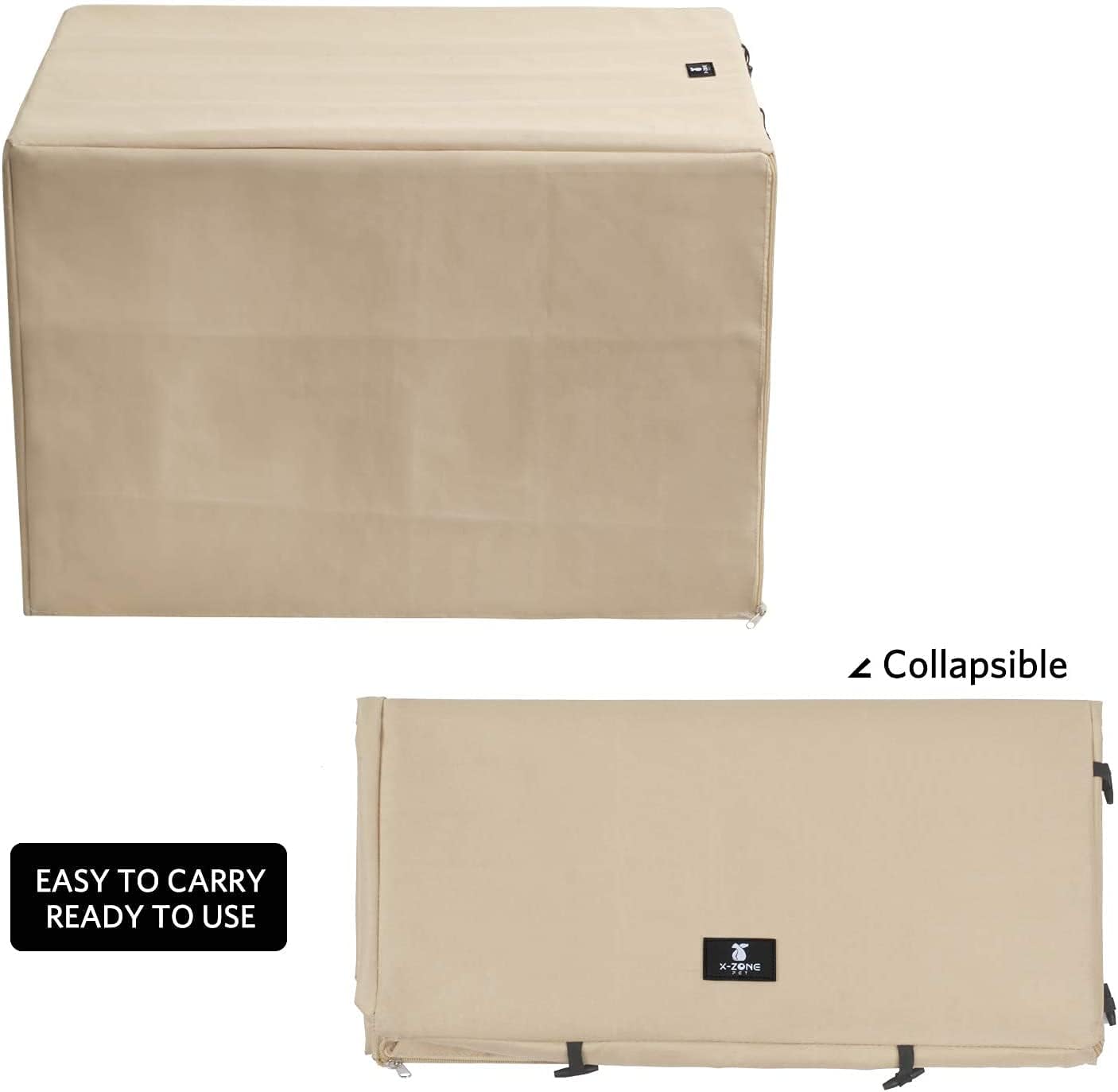 X-ZONE PET Double Door Dog Crate Cover - Polyester Pet Kennel Cover (Fits 24 30 36 42 48 inches Wire Crate) (42Inch, Tan)