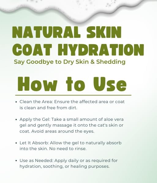 Aloe Vera Gel for Cats (Feline) 99% Natural, Hydrating Skin & Coat Care – Free from Paraben, Alcohol, Fragrance & Color – 220gm (7.7oz)
