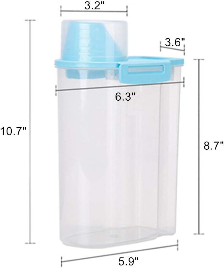 Pet Food Storage Container with Graduated Cup and Seal Buckles Food Dispenser for Dogs Cats (Blue)