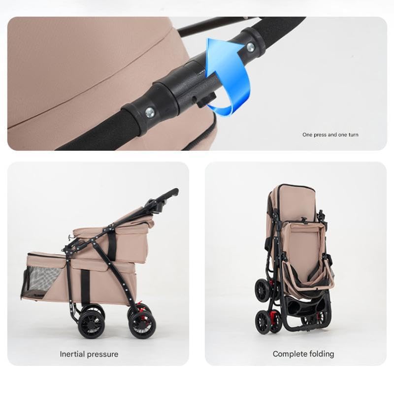 YYW Double Pet Stroller for Small Cats and Dogs, Foldable Kittens Puppies Travel Strolling Cart with 2 Carriages, Cup Holder & Lockable Wheels, Ideal for Multi-Pet Families(Black)