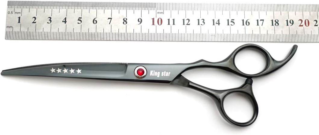 KINGSTAR 7.0in Titanium Black Professional Pet Grooming Scissors Set,Straight & Thinning & Curved Scissors 4pcs Set for Dog Grooming,(Black)