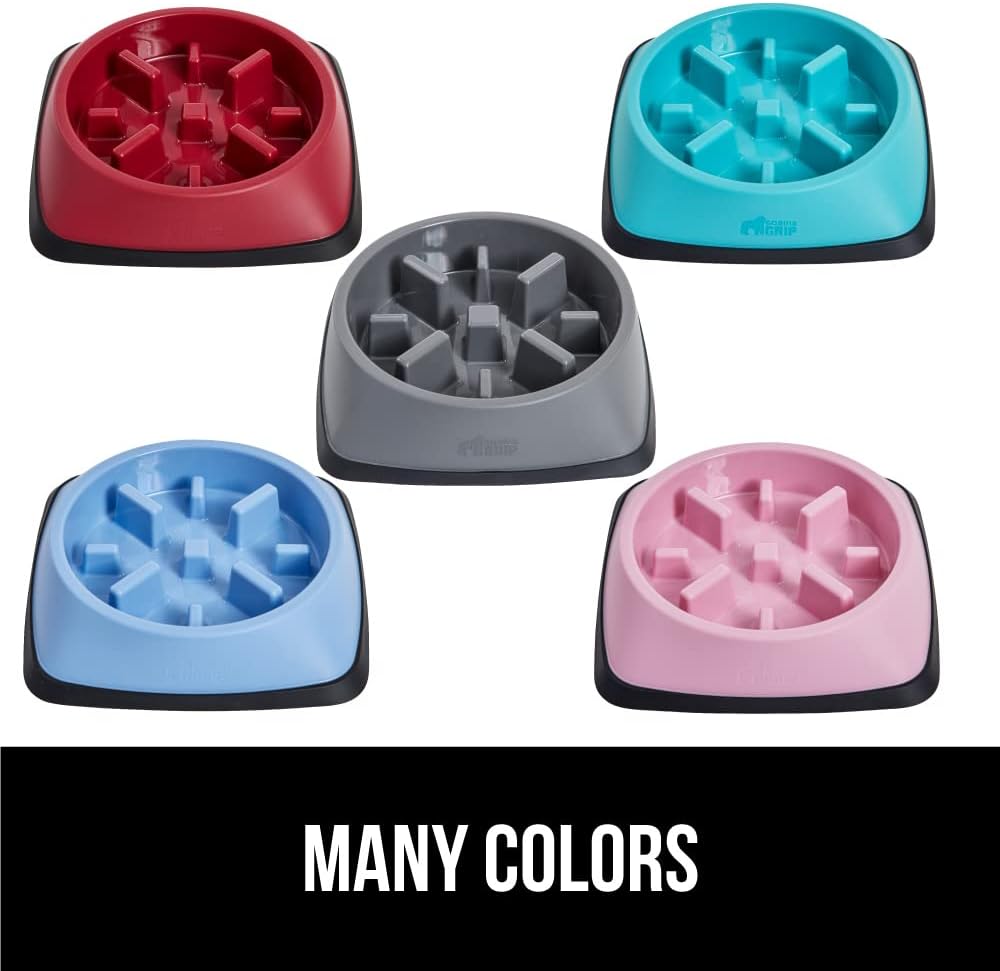 GORILLA GRIP Patent Pending Slow Feeder Dog Bowls, Interactive Puzzle Toy for Dogs and Cats Food Training, Keeps Pets Busy and Prevents Puppy Overeating, All Breeds, 100% BPA Free, 2 Cup, Red