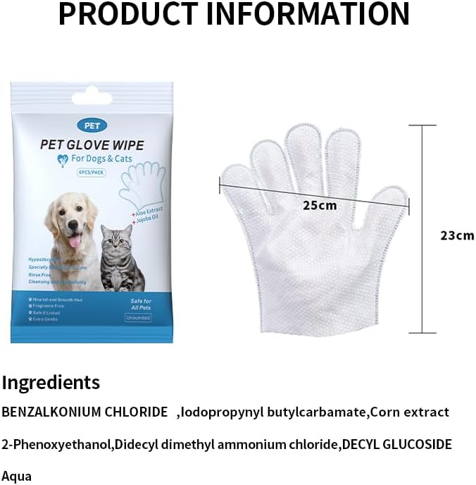 Disposable pet Cleaning Gloves Wet Wipes, Suitable for Daily Cleaning and Travel use. Two Packs of unscented Glove Wet Wipes (Blue Packaging, 12 Pieces Each)