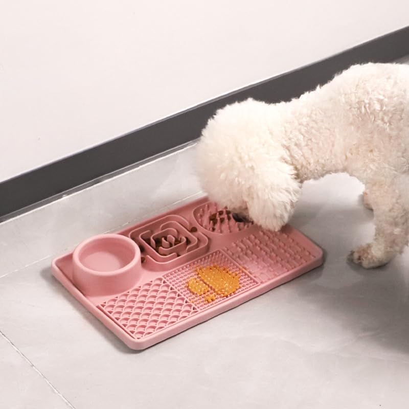 6-in-1 Silicone Lick Mat and Slow Feeder - Suction Base Pet Feeding Mat for Dogs Cats, Non-Slip Training Dishwasher Safe (Blue)