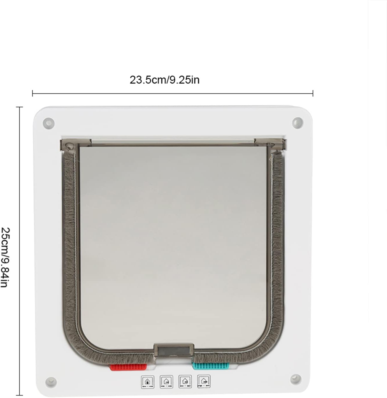 Lockable Pet Door with 4 Way Control, Small Dog Cat Flap, White Plastic L Size 23.5x25.2cm - Weatherproof Double Flap, Easy DIY Installation, Ideal for Indoor and Outdoor Use