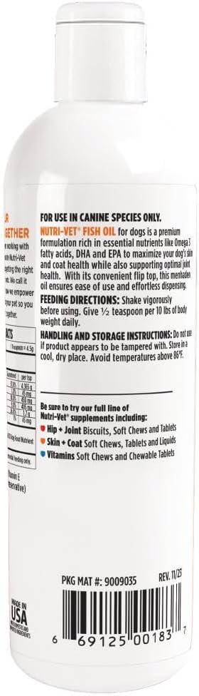 Nutri-Vet Fish Oil - Dog Skin & Coat Supplement - Omega 3 Fish Oil - Promotes Joint Health - 12oz