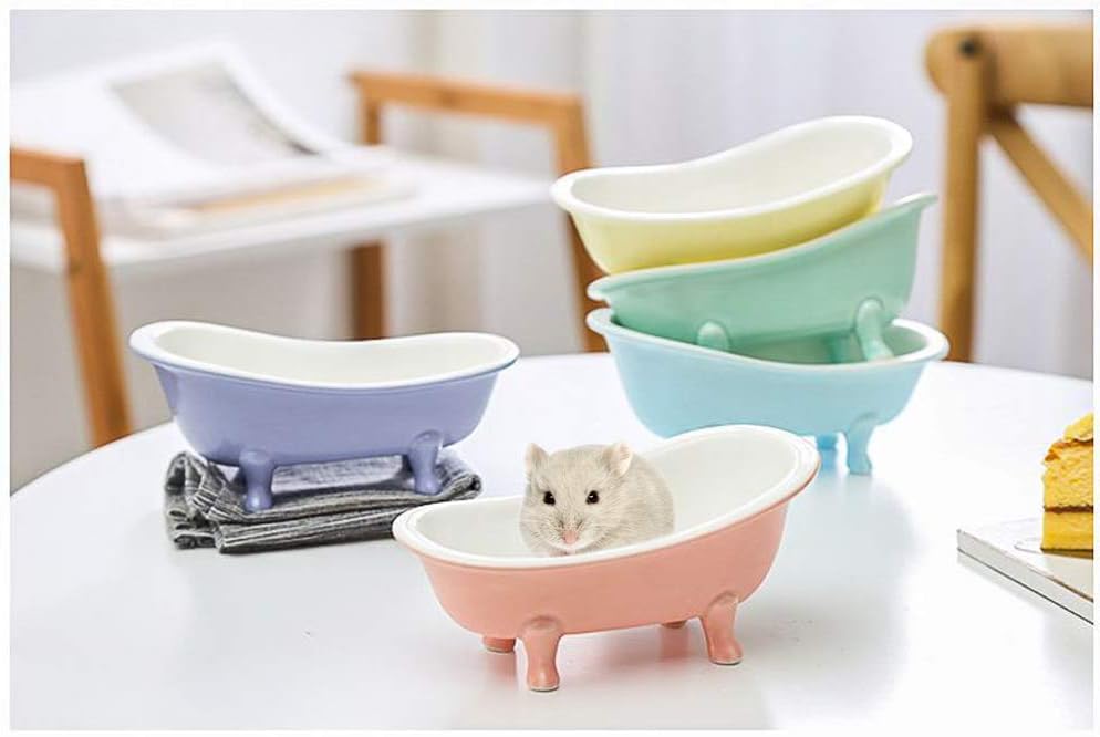Summer Hamster Ceramic Bed Bathtub, Small Animal Ice Accessories Cage Hideout Toys,Bird Relax Habitat House, Sleep Pad Nest or Hamster, Food Bowl for Guinea Pigs/Squirrel/Chinchilla