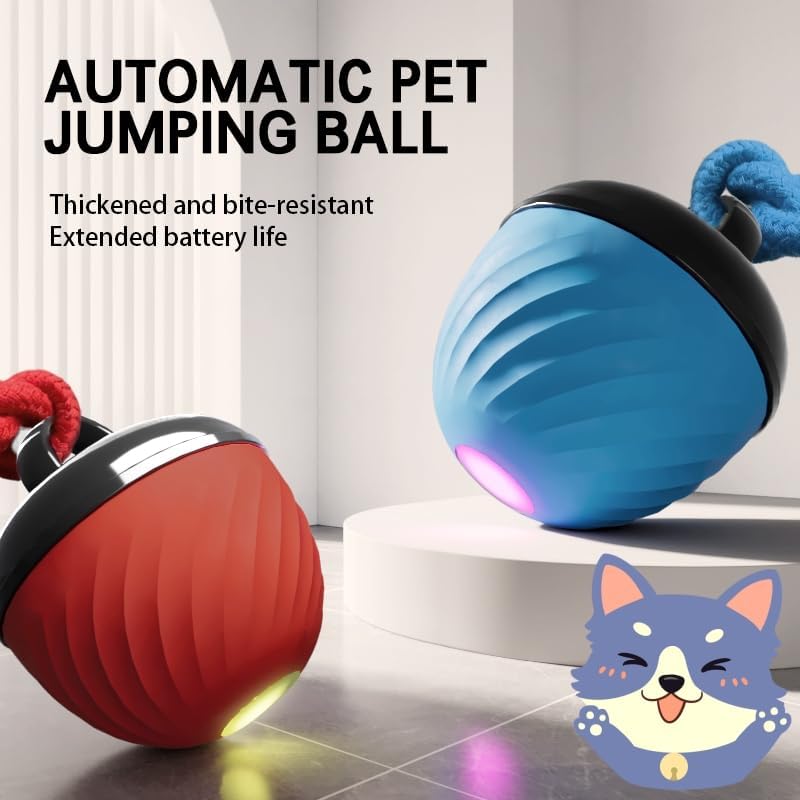 Smart Interactive Pet Toy Ball with USB Charging, 3 Modes Automatic Moving Bouncing Ball with Rope for Dogs and Cats, Red