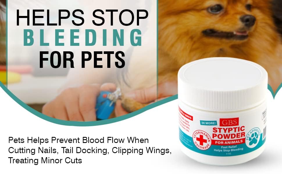5 oz Styptic Powder for Dogs, Cats & Birds Stops Bleeding– Quick Blood Clotting for Nail Clipping, Minor Cuts, Tail Docking & Wing Clipping – Pet First Aid Hemostatic Powder with Sealed Top & Scoop