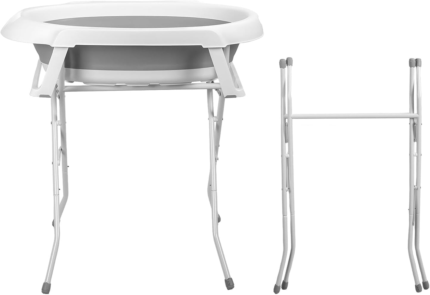 2 in 1 Pet Bathtub, Foldable Stand Dog Bath Tub, Portable Pet Wash Station Detachable Plastic Tub, Drainage Hole Long Pipe, Storage Rack, Indoor Outdoor, Pets Under 33lbs (Grey)