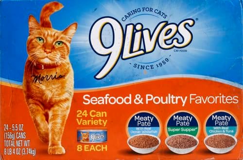 9Lives Seafood & Poultry Favorites Wet Cat Food Variety 5.5 Ounce Can (Pack of 24)