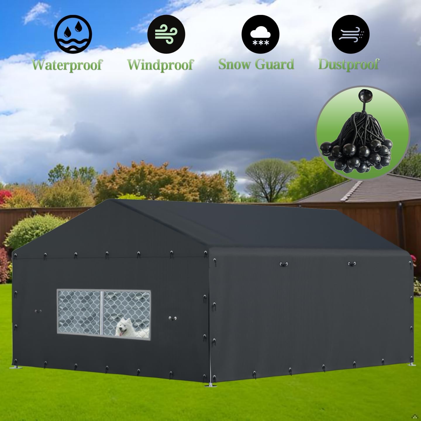 Dog Kennel Cover,Featuring Multiple Elastic Bungee Cords and Windproof Ropes. Made From 600D Waterproof Oxford Fabric, This Replacement Cover Provides Full Coverage for Your Kennel,10'×10'×7'
