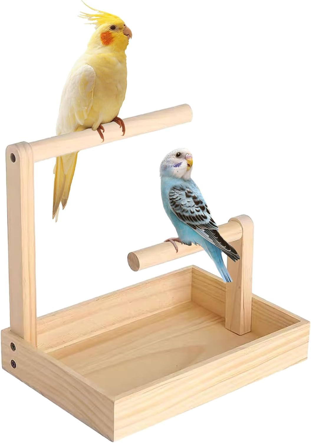 Large Macaw Perch Stand for Desk, Bird Desktop Stand Platform, Natural Wood Parrot Playground Play Stand Training, Parakeet Enrichment Gym for Budgie Cockatiel Conure Lovebird