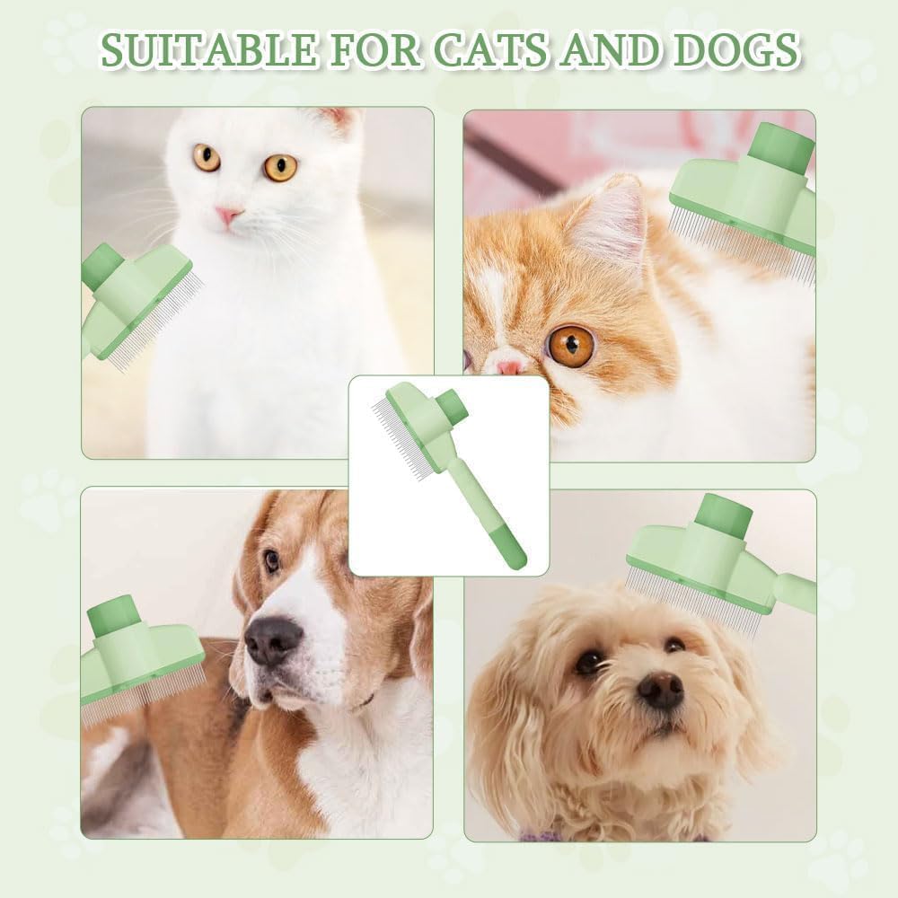 1PC Pet Grooming Comb with Self-Cleaning Button, Flea Cat and Dog Hair Brush for Loose Fur and Tangle Care, Metal Teeth Grooming Tool for Short and Long Coats, Easy-Clean Pet Brush