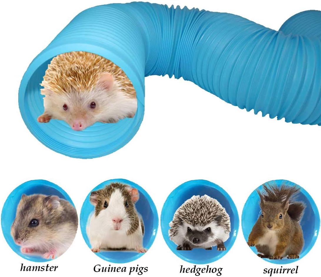 PINVNBY Hamster Fun Tunnels Pet Mouse Plastic Tube Toys Small Animal Foldable Exercising Training Hideout Tunnels for Guinea Pigs,Gerbils,Rats,Mice,Ferrets and Other Small Animals(2 PCS Blue)