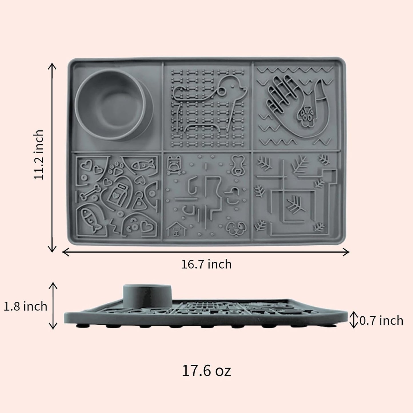 Tails & Tales Large Lick Mat for Dogs & Cats (11.2×16.7 in) with Strong Suction Cups, Slow Feeder Licking Pad for Anxiety Relief, Boredom & Bathing, Dog Enrichment Toy for Peanut Butter Yogurt (Gray)