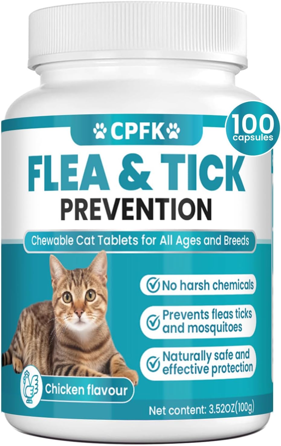 Chewable Flea Treatment for Cats Flea and Tick Prevention for Cats Chewable-Fleas Chewables for Cat - for Cat of All Breeds and Ages 100 Chewables