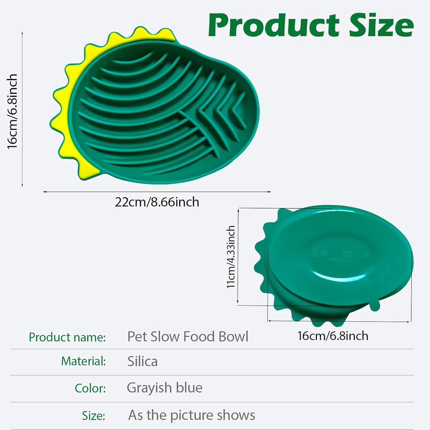 Silicone Slow Feeder Dog Bowls, 8.6"L×6.5"W×1.4"H Slow Feeder to Prevent Choking, Non-Slipping Maze Dog Food Bowl for Dry Wet Food, Versatile Pet Bowl for Dogs and Cats, Dogs Accessories(Dark Green)