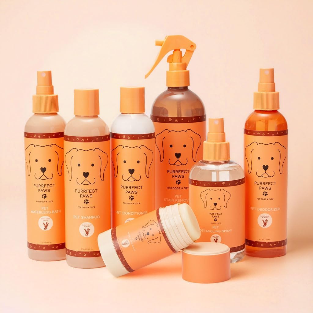 Pet Conditioner for Dogs & Cats – Hydrating Oat and Aloe for Sensitive, Itchy Skin – Gentle, Vegan, Cruelty-Free, Sulfate-Free, Paraben-Free – Sweet Honey Almond Scent – Made in USA by Purrfect Paws