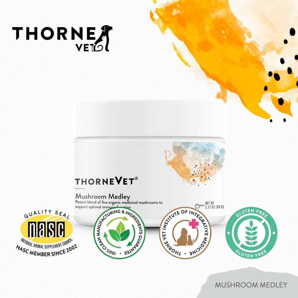 ThorneVet Mushroom Medley for Dogs - Immune System Support Plus Antioxidants - with Reishi, Turkey Tail, Cordyceps, Maitake, and Chaga Mushrooms - Support for Dogs Having Cancer Treatment - 120 Scoops