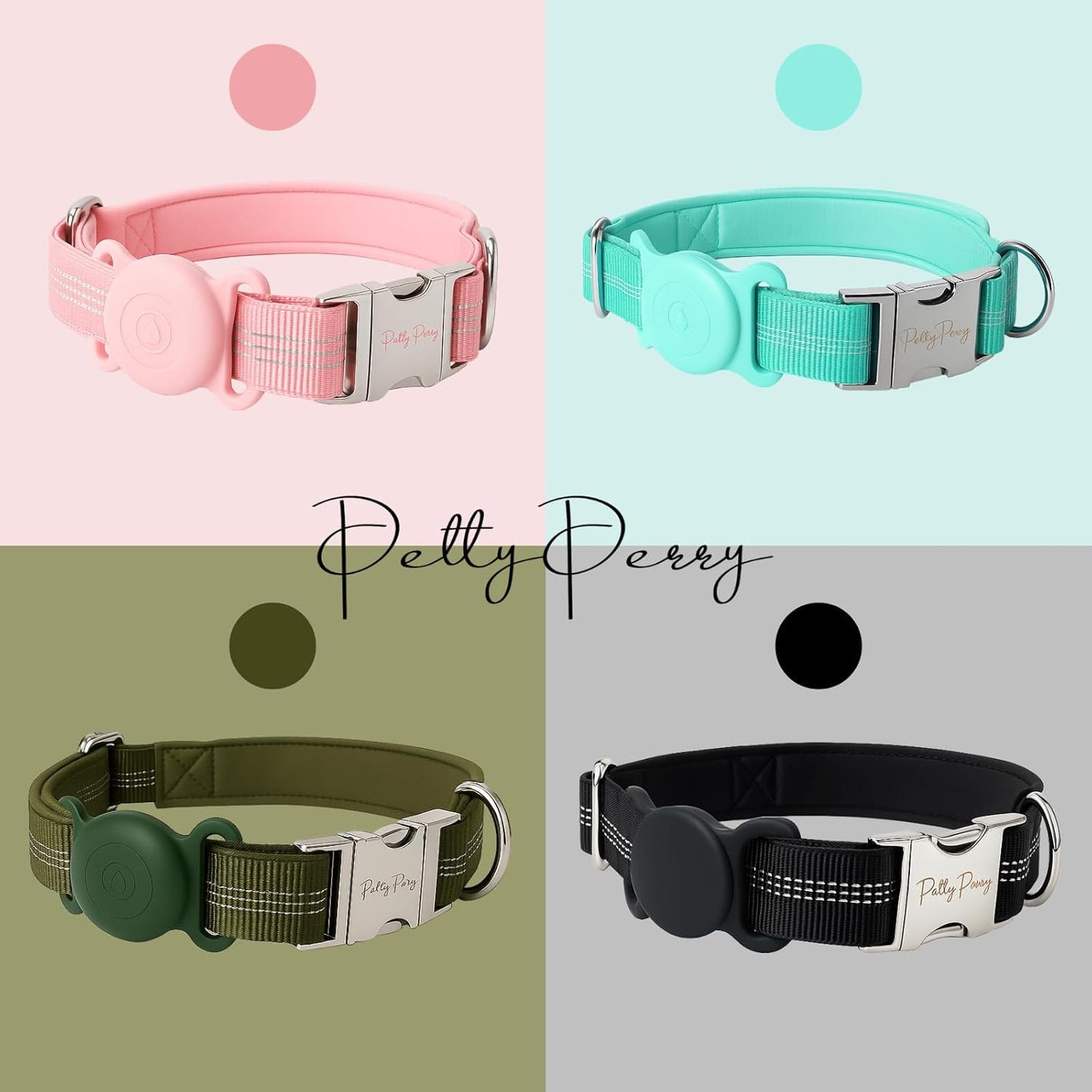 AirTag Holder Dog Collar for Large Medium Dogs, Adjustable Nylon Dog Training Collar with Quick Release Buckle, Reflective Heavy Duty Tactical Dog Collar with Handle (Army Green M)