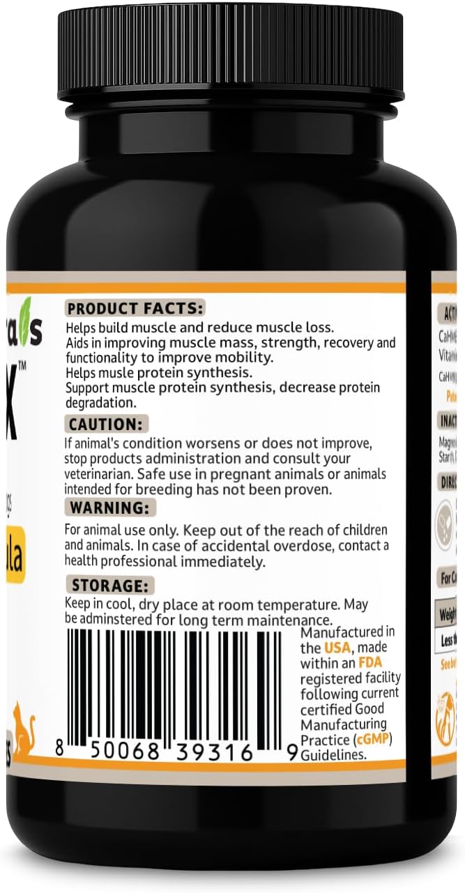 MuscleX™ Canine Muscle Formula Cats & Small Dogs with 300 mg CaHMB & Vitamin D3 - Natural Muscl Building formula - Helps Reduce Muscle Loss Due to Normal Aging & Improves Recovery from Injury(90 Caps)
