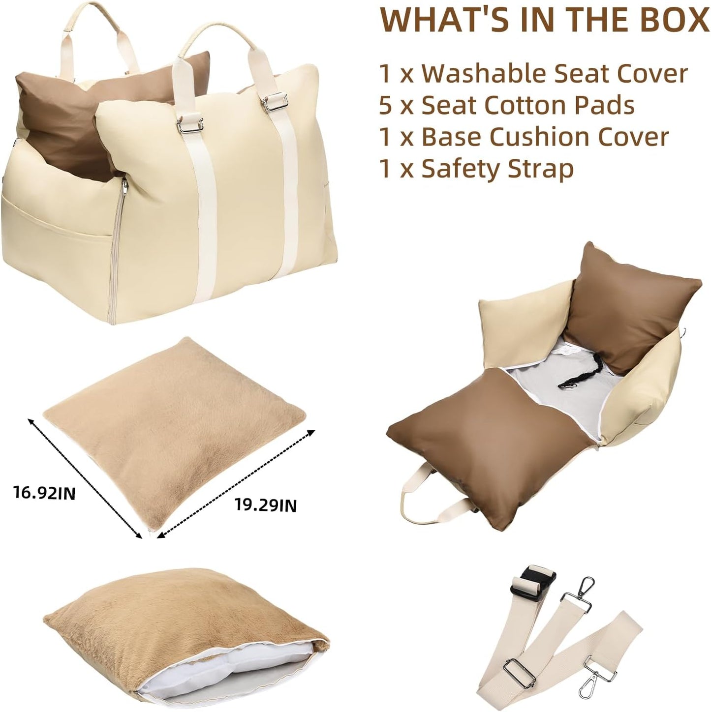 Small Dog car seat for Small Dogs seat Bed for car cat pet Puppy Bed Dog Medium Sized Booster 5-15 lbs with Harness(Milky White)