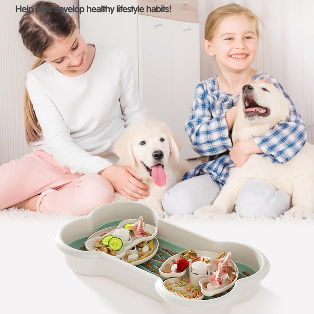 Slow Feeder Dog Bowl for Large Dogs with Non-Slip Base - Adjustable Speed Design, Removable Puzzle Inserts & Dishwasher Safe, Green