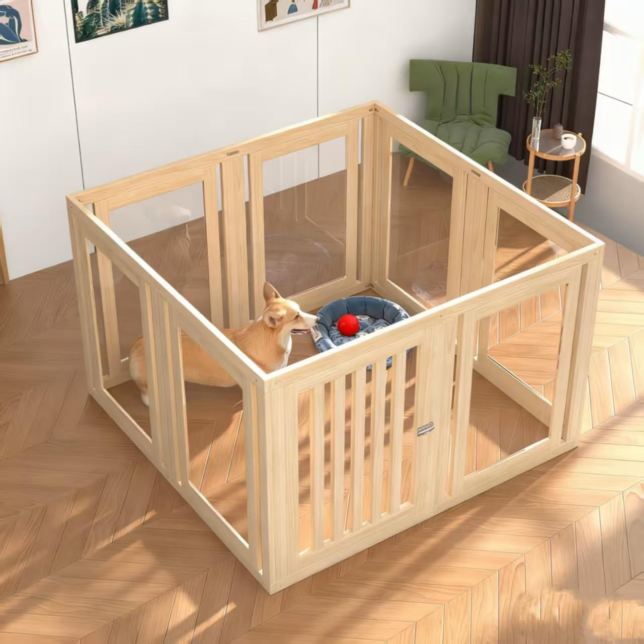 8 Panels Dog Playpen with Door, 23.6" H Pet Playpen Indoor, Clear Acrylic Puppy Playpens002