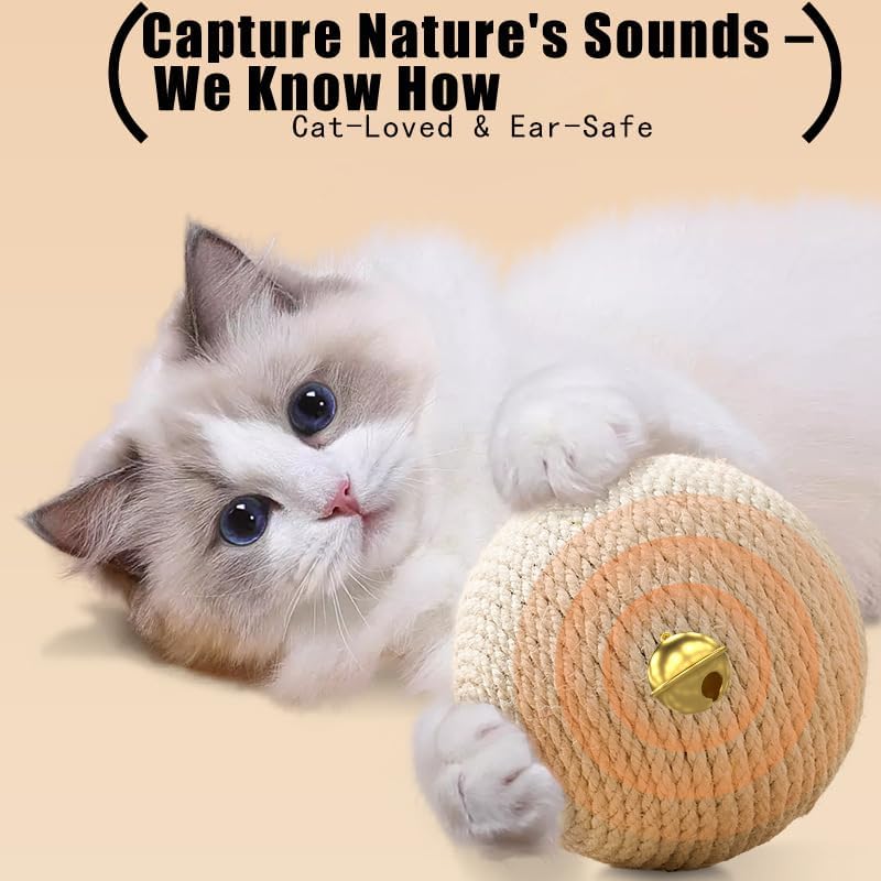 3.94 inch Sisal Ball Cat Toy for Teething and Play, Crinkle Sound Interactive Toys for Self-Entertainment and Boredom Relief for Cats