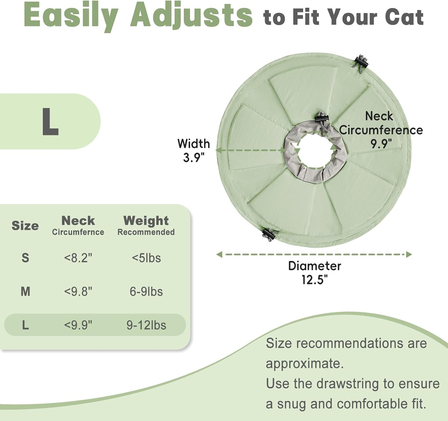 Cat Cone Collar Soft, Adjustable Elizabethan Collar for Cats to Stop Licking, Comfortable Lightweight Kitten Cone for Wound Healing and Surgery Recovery,Green,L