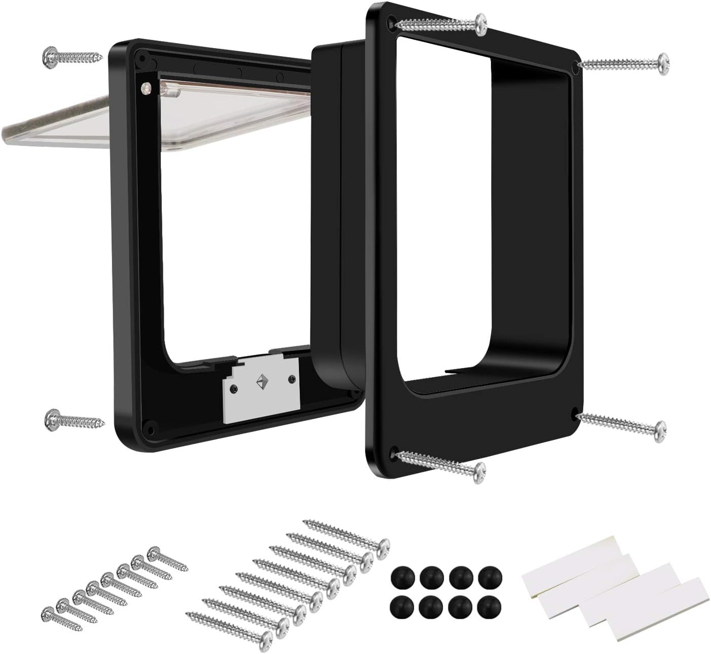 CEESC Large Cat Door for Interior/Exterior Door, Weatherproof, Black, Rotary 4 Way Locking Pet Door for Cats & Dogs with Circumference < 23.62", Upgraded Version