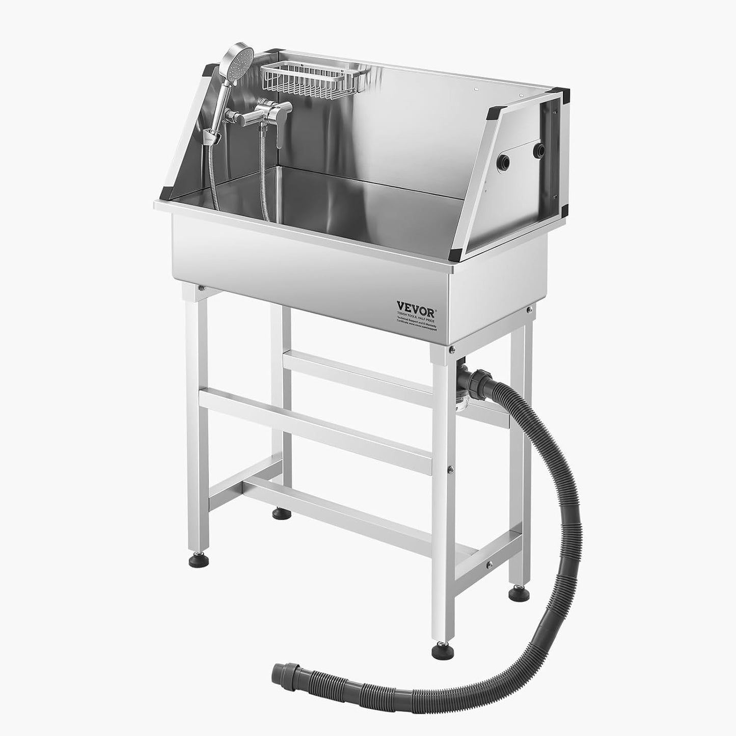 VEVOR Professional Dog Washing Station, 34 Inch Stainless Steel Pet Grooming Tub with Hot & Cold Faucet, Showerhead, Storage Rack, No-Bend All-in-One Bathtub, Home Wash Sink, Fits Small Cats and Dogs