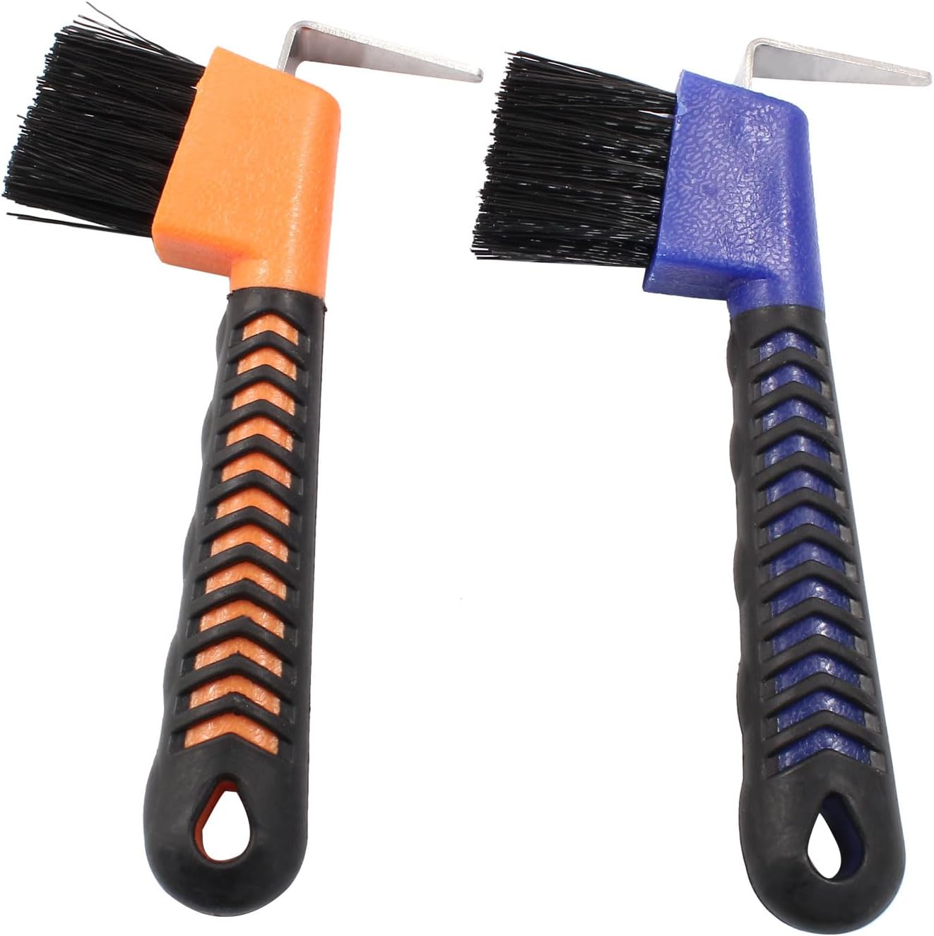 2 Pcs Horse Hoof Pick Brush with Soft Touch Rubber Handle Portable Hoofpick, Blue & Orange