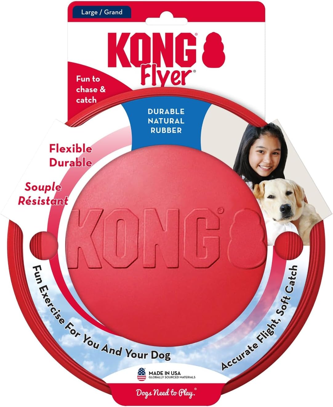 KONG Flyer - Durable Dog Toy for Outdoor Playtime - Natural Rubber Flying Disc, Dog Toy for Fetch - Safer Disc for Healthy Activity - for Medium/Large Dogs