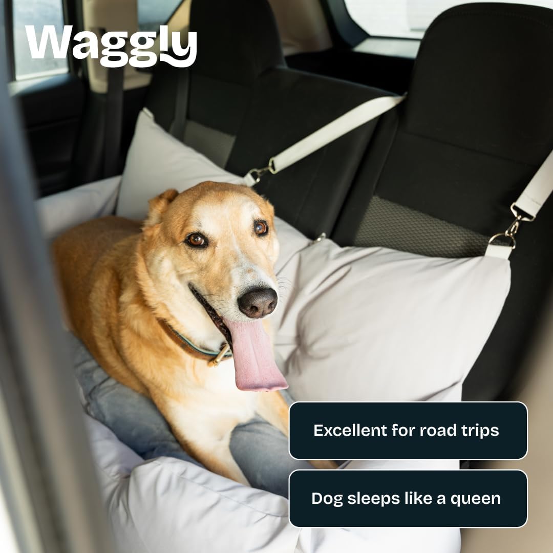 Large Dog Car Seat for Back Seat Travel | Dog Car Bed for Large Dogs with Safety Straps & Cushion Support by Waggly