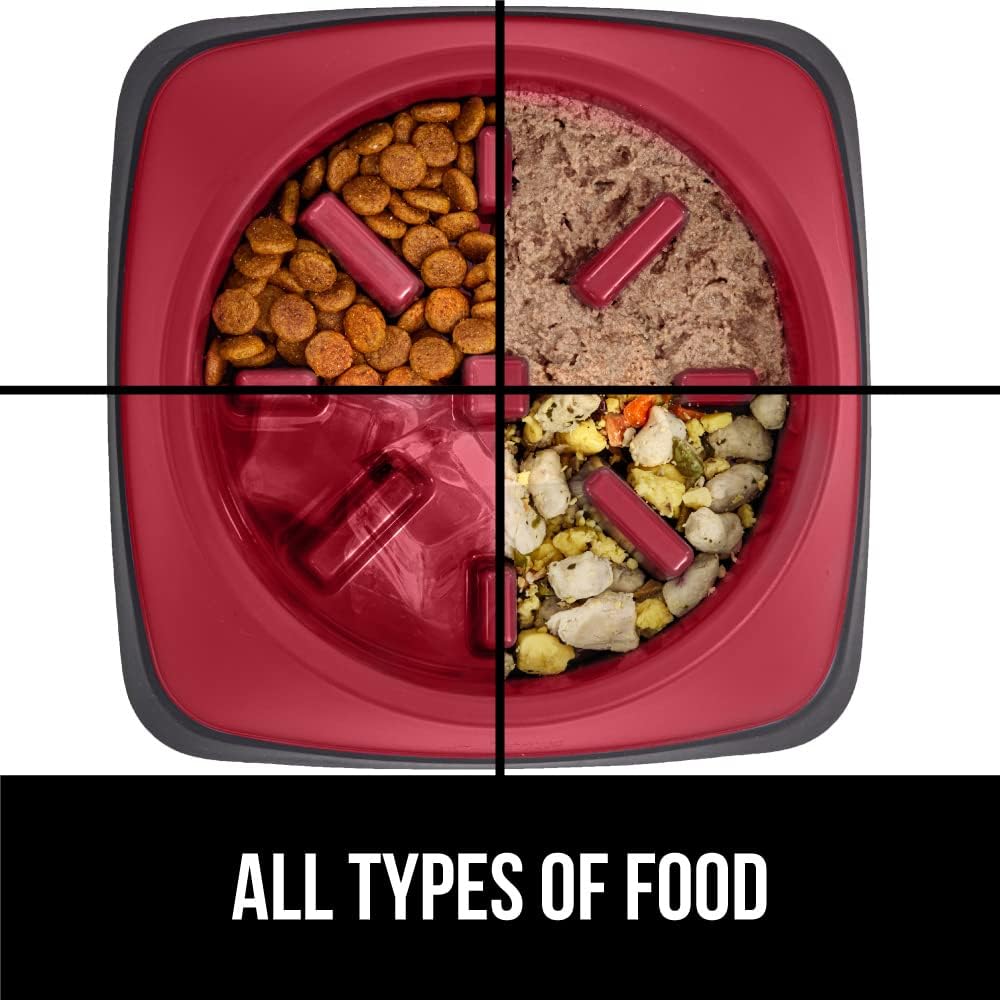 GORILLA GRIP Stainless Steel Dog Bowls, 1Cup, Red and Slow Feeder, 1Cup, Red Bundle