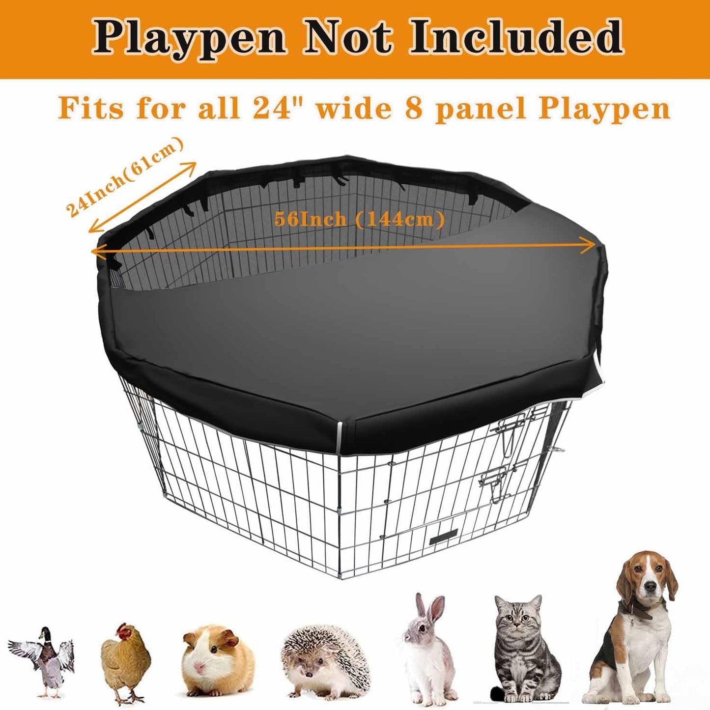Dog Pen Cover fits All 24" Wide 8 Panels Pet Exercise Pen with Durable Fabric & Mesh Netting, Provide Shade & Security, Dog Playpen Top Cover Indoor Outdoor, Easy to Assemble, Black
