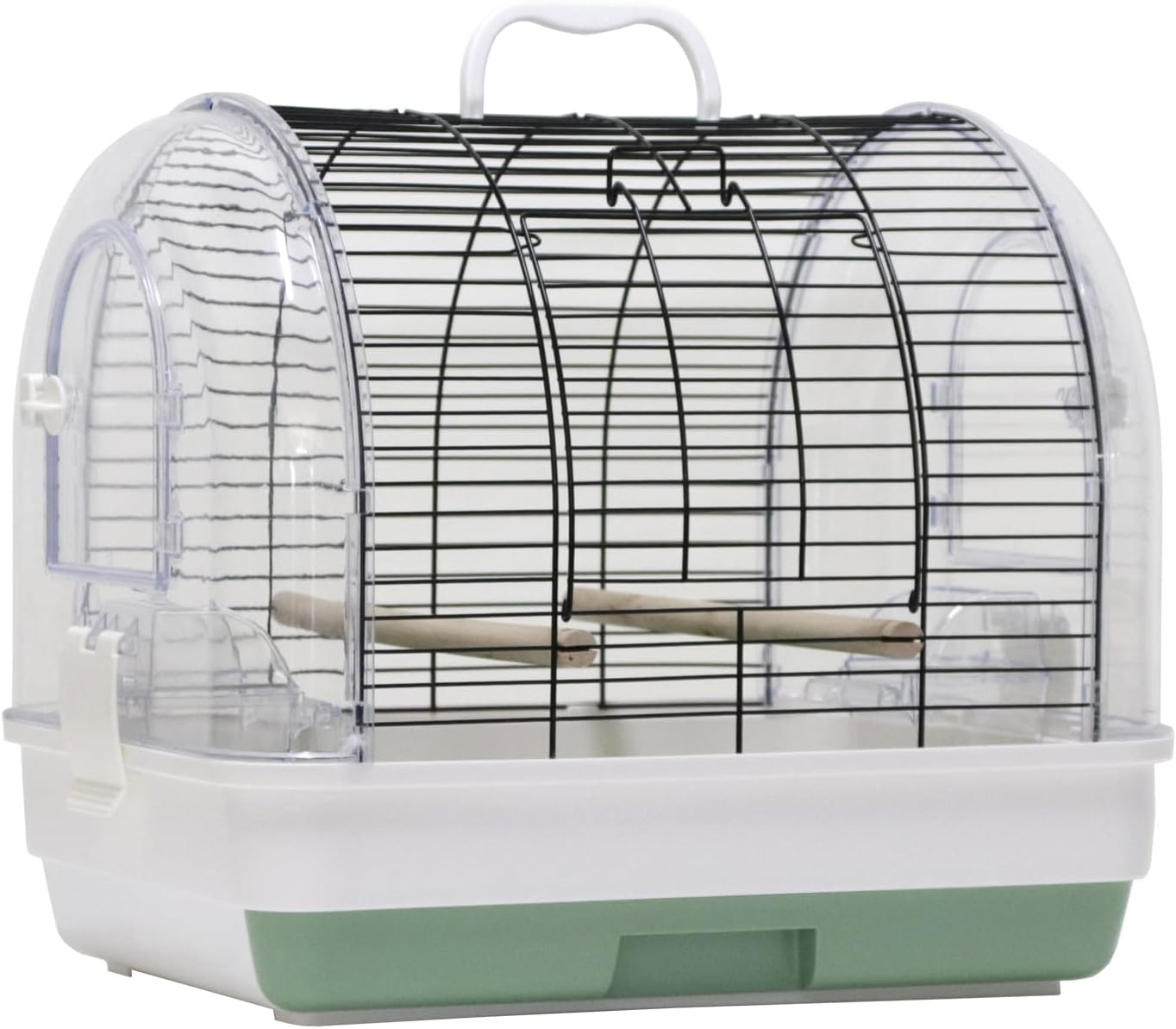 Portable Bird Cage Carrier for Small to Medium Birds,Secure Multi-Access Locking Doors, Easy-to-Clean Slide-Out Tray, and Natural Wood Perches with Transparent Feeders