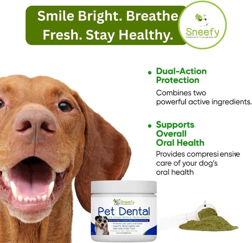 Dog Dental Care Powder - Natural Dog Teeth Cleaning & Breath Freshener | Herbal Blend + Probiotics Lab Tested Oral Care Formula for Fresh Breath & Clean Teeth | Oral Health Supplement (60 Servings)