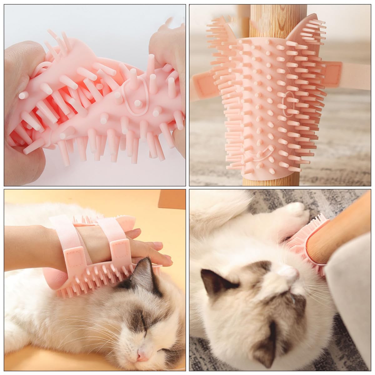 Silicone Cat Massage Comb Pet Grooming Brush Large Pink Dual-Use for Wet and Dry Fur Shedding Removal Corner Self-Grooming Tool for Indoor Cats