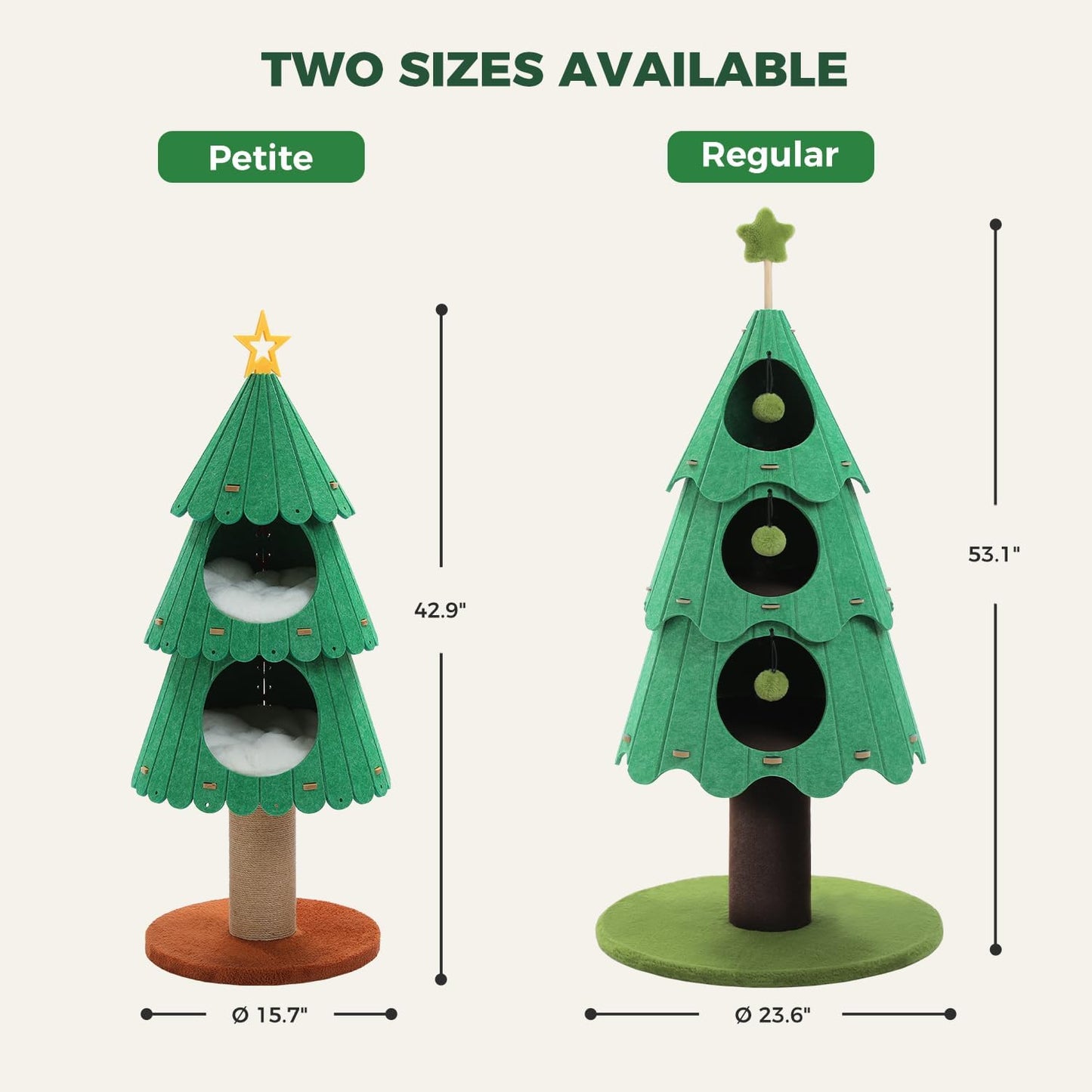 42.9 Inch Christmas Cat Tree for Indoor Cats, Cute Cat Tower with 2 Cozy Houses, Holiday Kitty Climbing Furniture for Kittens to Play and Sleep