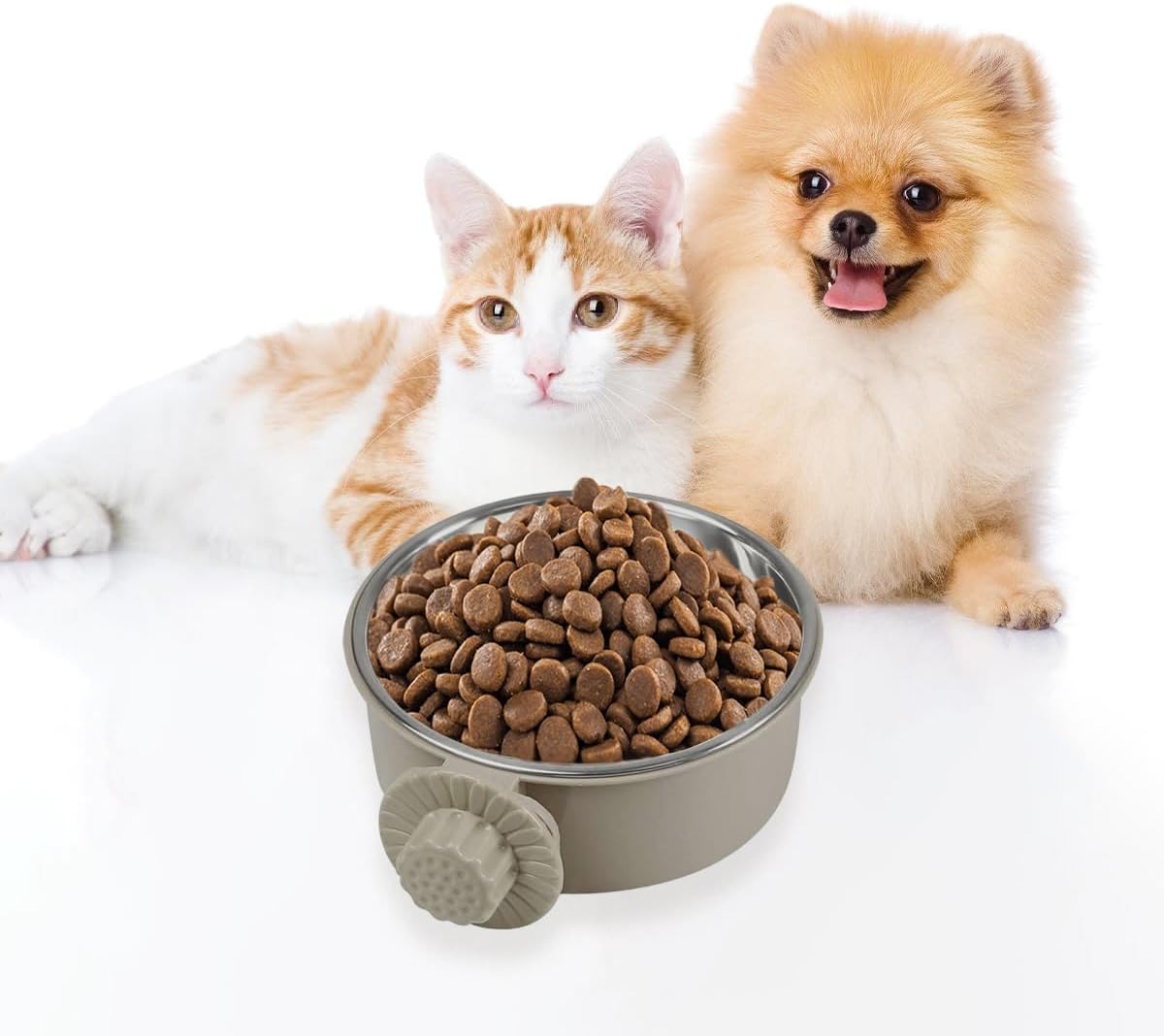 2Pcs Pets Lightweight Stainless Steel Bowl,Removable Stainless Steel Pet Hanging Food Water Feeder Bowl Cage Coop Cup for Puppy Medium Dog Cat Rabbit Ferret Bird Gunea Pigs (Gray, S)